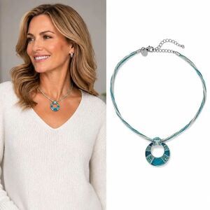 Lia Sophia Versailles Light Dark Teal Enamel Round Pendant Multi Strand Necklace